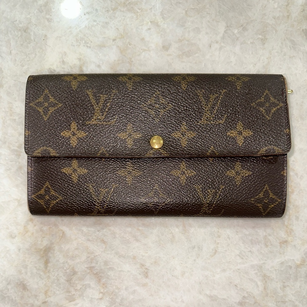 Louis Vuitton Monogram Portefeiulle Sarah Long Bifold Wallet Brown